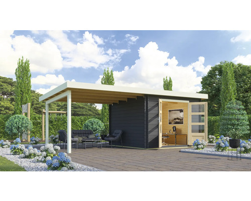Abri de jardin Karibu Noorvik 5 avec extension de toit 3 m 277 x 277 cm anthracite