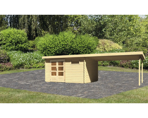 Chalet de jardin en madriers Karibu Noorvik 8 avec toit en appentis 4 m 804 x 333 cm naturel