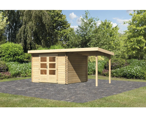 Chalet de jardin en madriers Karibu Noorvik 5 avec toit en appentis 2 m 479 x 297 cm naturel