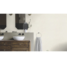 Badezimmer mit Waschbecken, Spiegeln und Handtuchhalter
