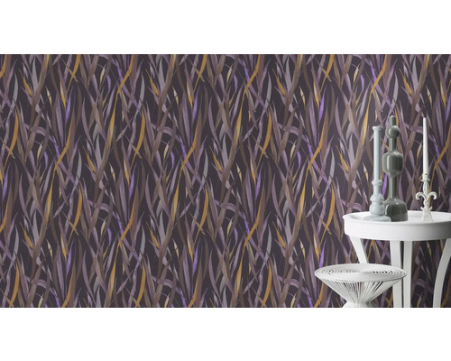 Papier peint avec motif d''herbes dans des tons foncés comme décoration murale