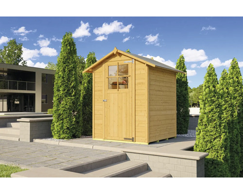 Abri de jardin weka 317 Taille 2 avec plancher 191 x 171 cm lasuré chêne clair Abri de jardin en bois avec fenêtre et porte dans le jardin