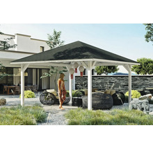 Pavillon carré avec toit et mobilier de jardin