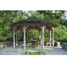 Pavillon de jardin en bois avec mobilier de jardin sur terrasse