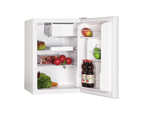 Offener, kleiner Kühlschrank mit Lebensmitteln