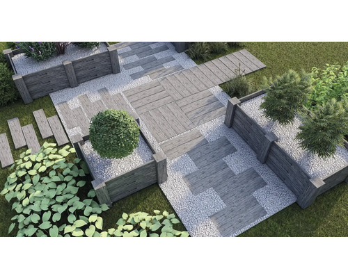 Gartengestaltung mit Pflastersteinen, Kies und Hochbeeten