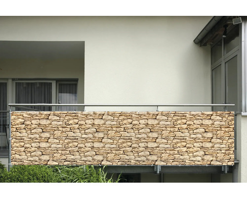 Balcon avec brise-vue à motif de pierre