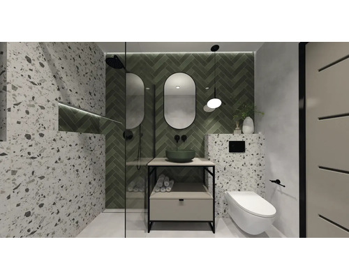 Salle de bain moderne avec douche, lavabo et toilettes