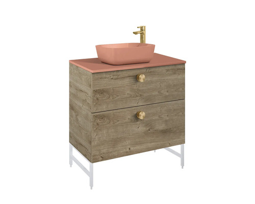 Meuble-lavabo avec lavabo, robinet, deux tiroirs et pieds