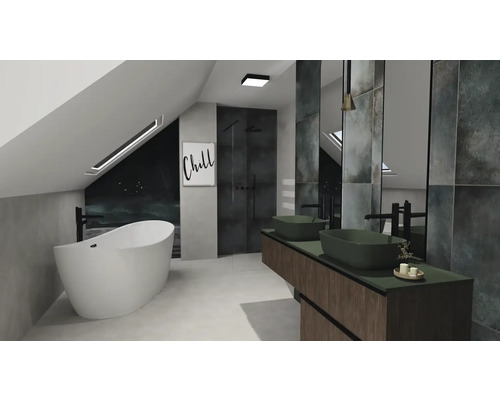 Badezimmer mit Badewanne, Waschtisch und Dusche in Dachgeschosswohnung