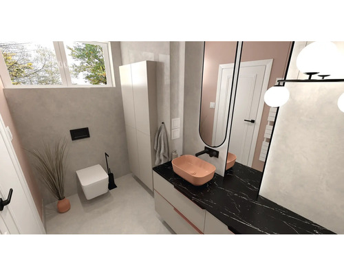 Salle de bain avec toilettes, lavabo et miroir pour un design moderne