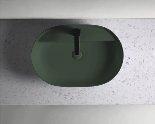 Vasque à poser en céramique avec robinet vue de dessus