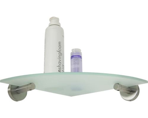 Eckregal aus Glas mit Badartikeln