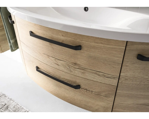 Meuble sous-lavabo aspect bois avec poignées noires