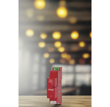 Shelly Logo auf rotem Smart Home Relais