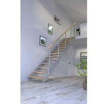 Escalier avec marches en bois et rampe dans une pièce lumineuse
