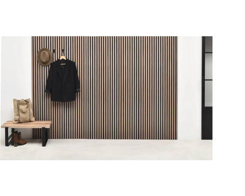 Exemple d''entrée avec panneaux muraux, banc et porte-manteau