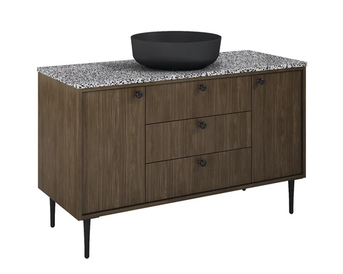 Waschtischunterschrank mit drei Schubladen, einer Tür und Aufsatzwaschbecken