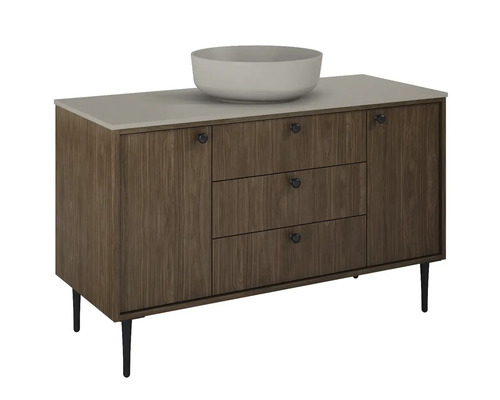 Waschtischunterschrank mit Aufsatzwaschbecken, zwei Türen und drei Schubladen