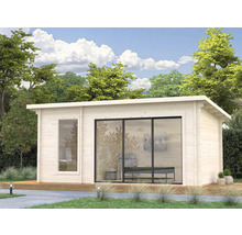 Abri de jardin en bois avec fenêtre et porte coulissante