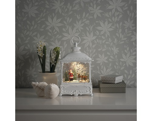 Lanterne décorative avec motif de Noël, éclairage LED et effet boule à neige pour la période de Noël