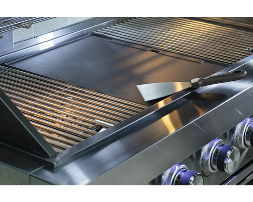 Barbecue avec grille, plaque de cuisson et spatule