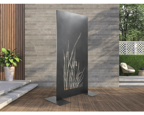 Brise-vue décoratif en métal avec motif de plantes pour l''extérieur.