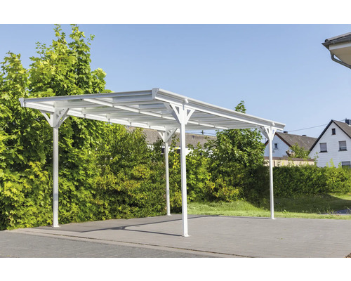 Einzelcarport Flachdach 6mm Doppelstegplatten 15 m² 305x503 cm weiß