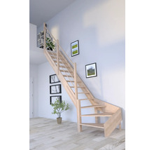 Raumansicht mit Holztreppe mit Geländer