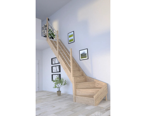 Escalier en bois avec rampe dans une pièce lumineuse
