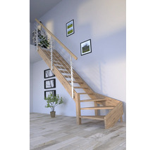 Escalier en bois avec rampe en métal dans un espace de vie moderne