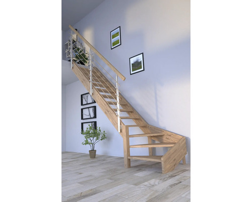 Escalier en bois avec rampe métallique à l''intérieur
