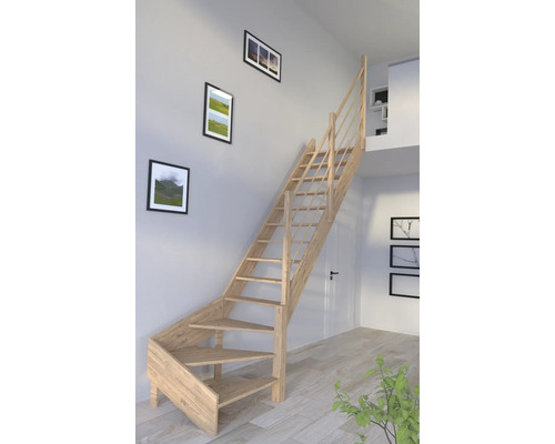 Escalier en bois avec rampe dans une pièce lumineuse