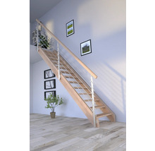 Escalier en bois avec rampe en métal dans un espace de vie