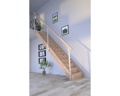 Escalier en bois avec rampe en métal dans un intérieur