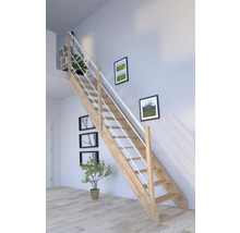 Escalier en bois avec rampe blanche dans une pièce lumineuse