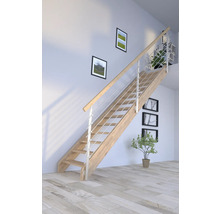 Escalier en bois avec rampe dans une pièce lumineuse