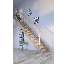 Escalier en bois avec rampe en acier inoxydable dans une pièce à vivre