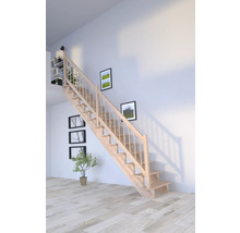 Escalier en bois avec rampe dans une pièce lumineuse