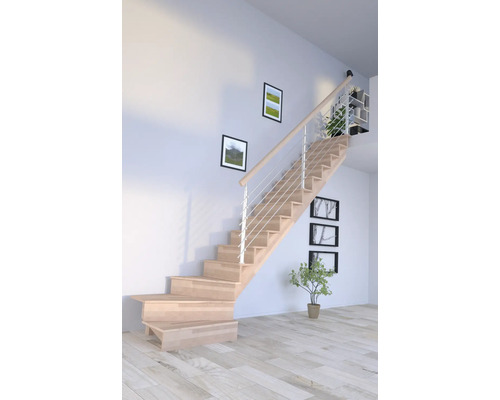 Escalier en bois clair avec rampe dans un intérieur moderne