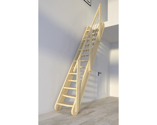 Escalier gain de place en bois avec rampe