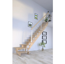 Escalier en bois avec rampe dans une pièce lumineuse