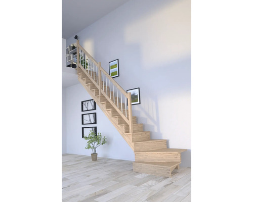 Escalier en bois avec rampe dans une pièce lumineuse