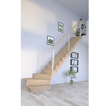 Escalier en bois avec rampe dans une pièce lumineuse