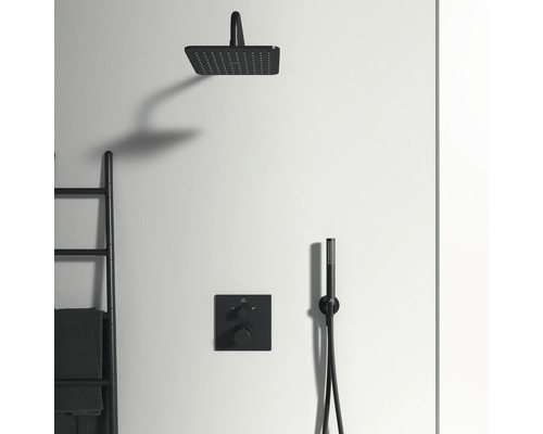 Système de douche avec douche de tête, douchette à main et mitigeur thermostatique