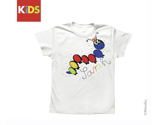 T-shirt blanc avec motif de chenille pour enfants