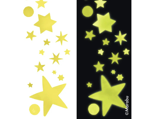 Autocollants avec des étoiles et des cercles qui brillent dans le noir