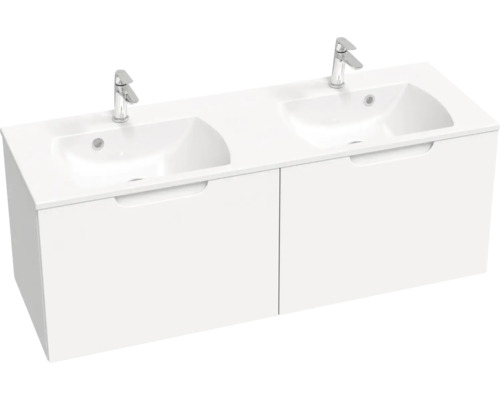 Waschtischunterschrank mit zwei Waschbecken und Armaturen