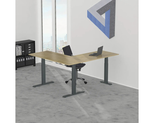 Bureau avec bureau d''angle réglable en hauteur, chaise de bureau et étagère