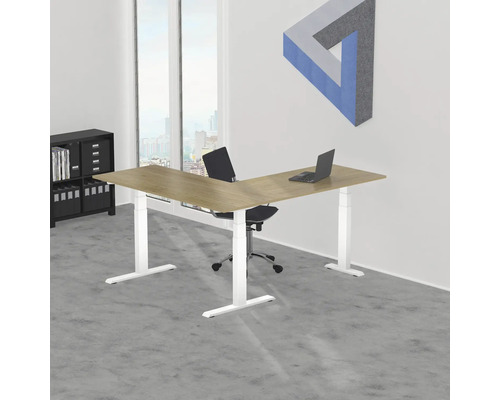 Bureau avec bureau d''angle réglable en hauteur, chaise de bureau et étagère